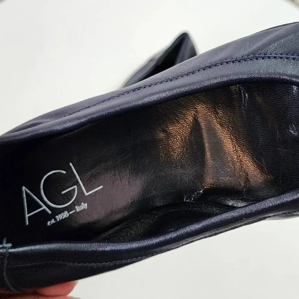 AGL Monika Cap Toe Ballet Flat in Carbon Night Coal Navy Croc Embossed Flats